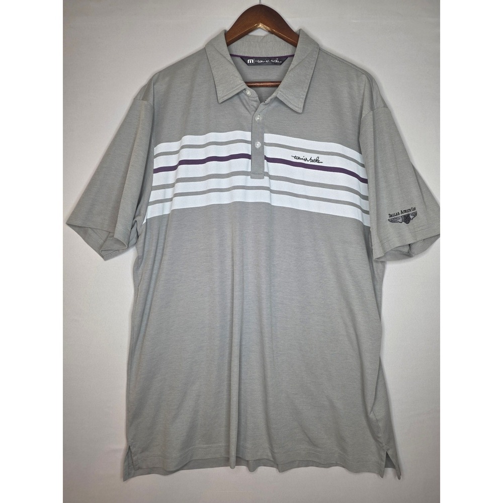 Travis Mathew Polo Gray white and purple XXL Logo on Sleeve Dallas Athletic Club - Picture 8 of 9